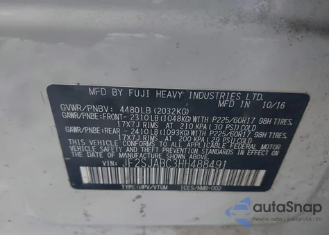 2017 Subaru Forester 2.5I z USA, uszkodzony, nr VIN JF2SJABC3HH488491